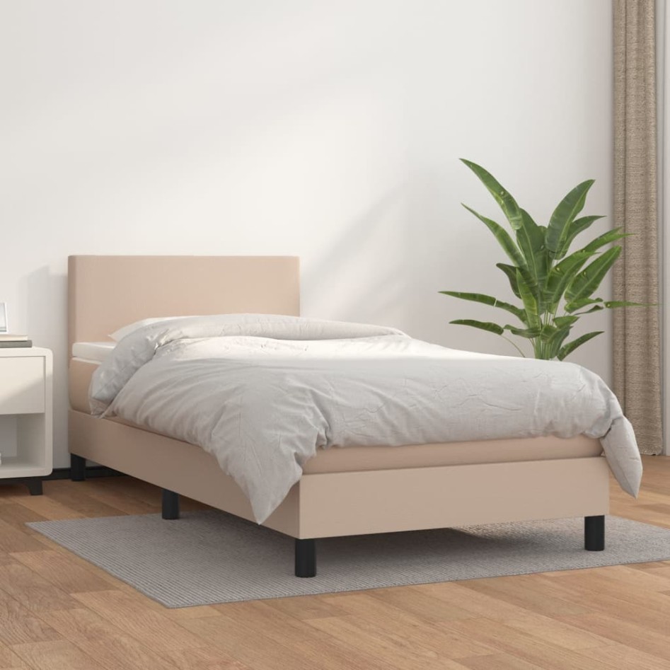 Cama box spring con colchón cuero sintético capuchino 80x200