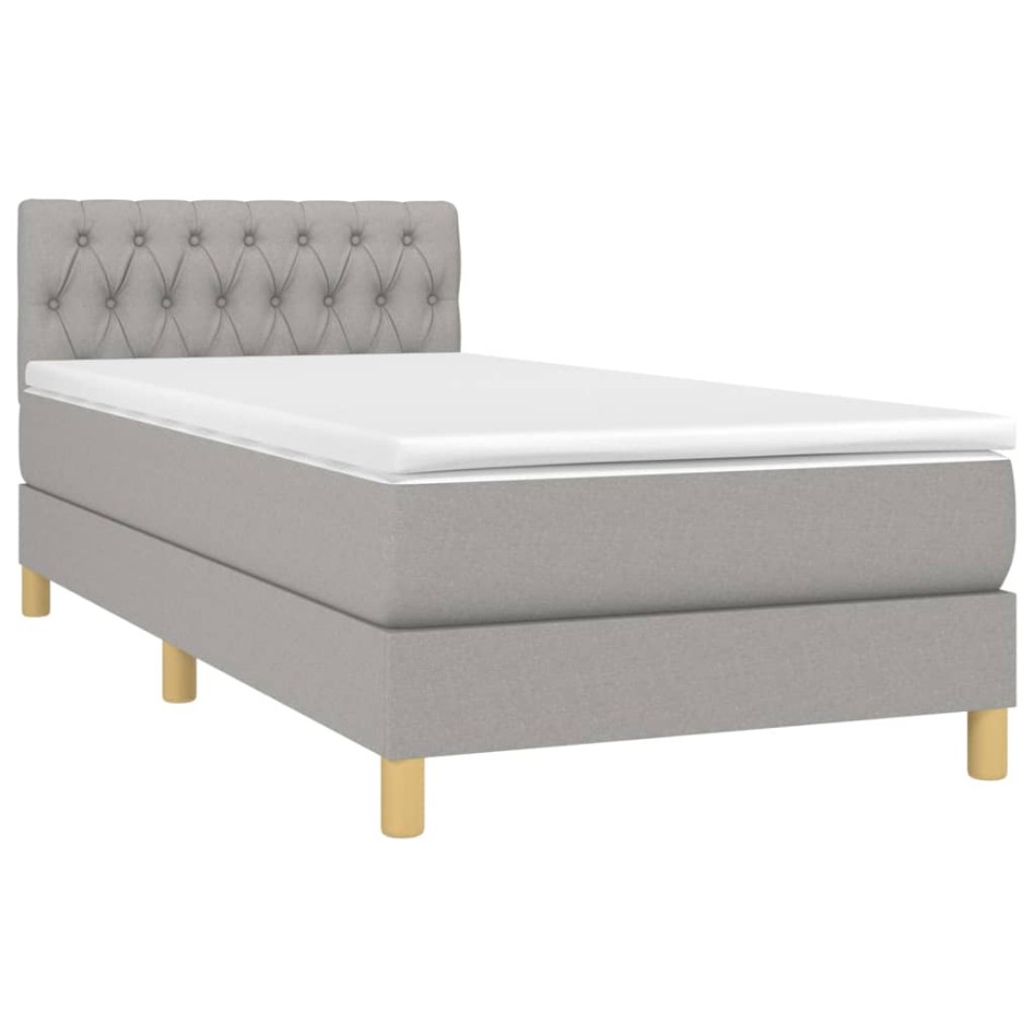 Cama box spring con colchón tela gris claro 100x200