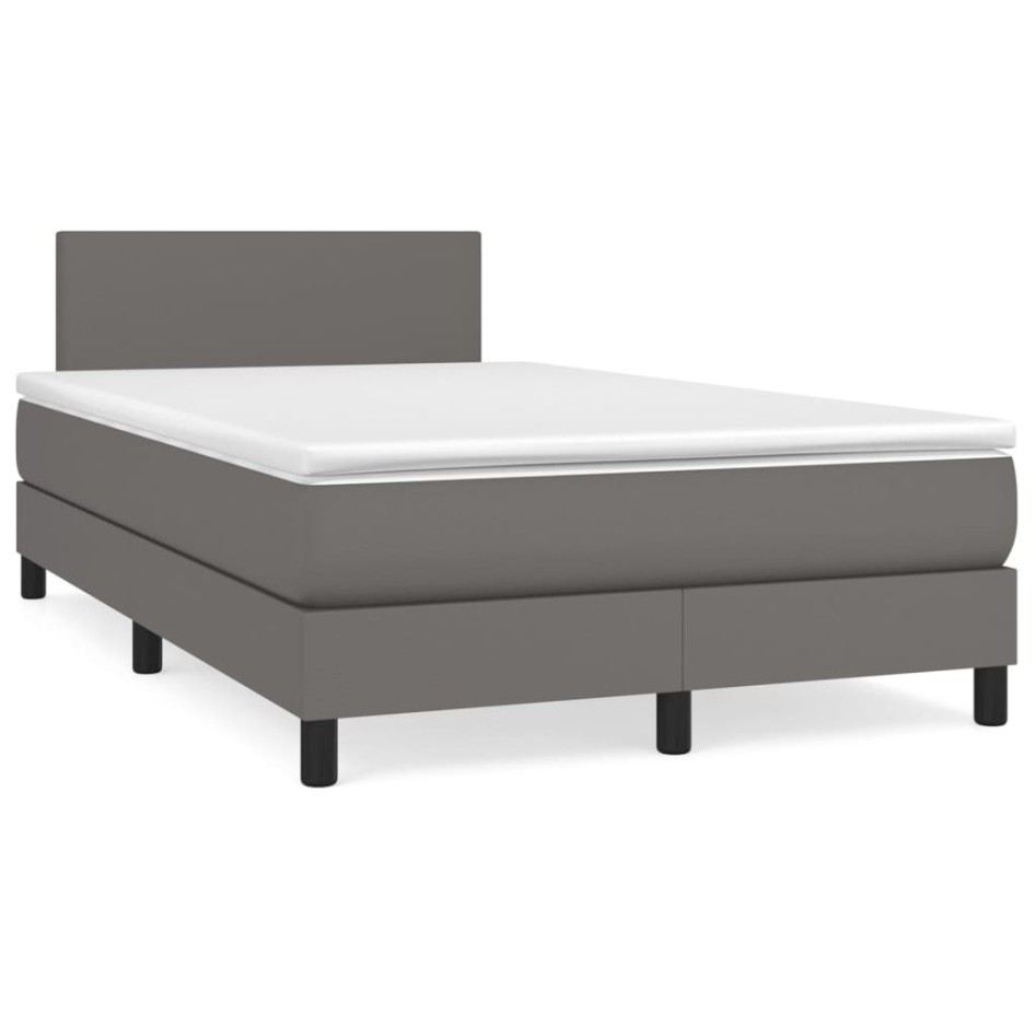 Cama box spring con colchón cuero sintético gris 120x200