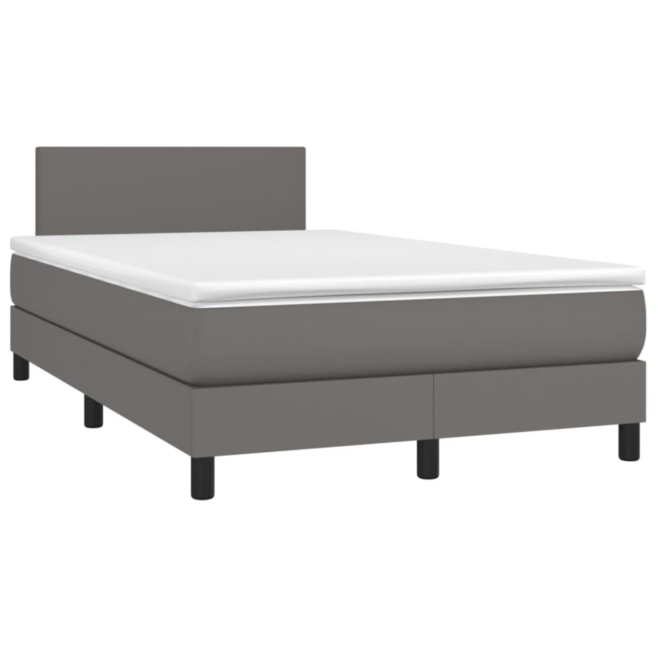 Cama box spring con colchón cuero sintético gris 120x200