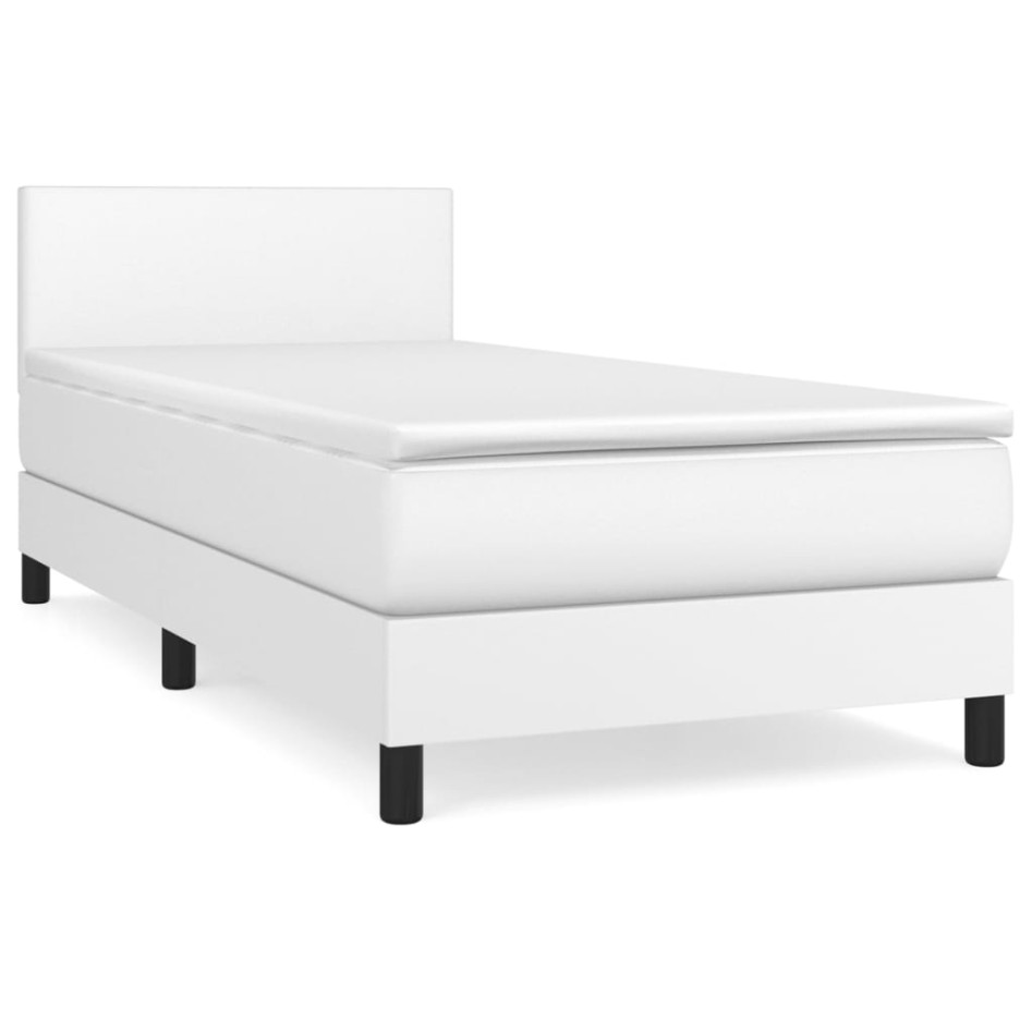 Cama box spring con colchón cuero sintético blanco 100x200