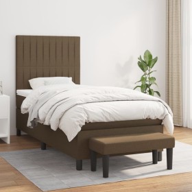 Cama box spring con colchón tela marrón oscuro 90x200