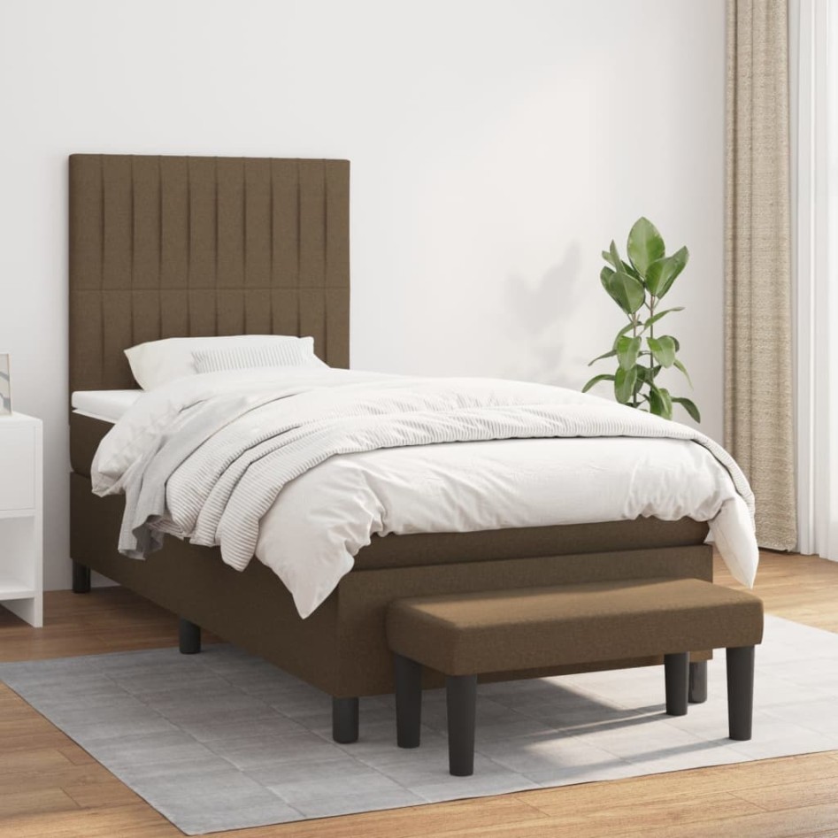 Cama box spring con colchón tela marrón oscuro 90x200