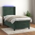Cama box spring colchón y LED terciopelo verde oscuro 90x190