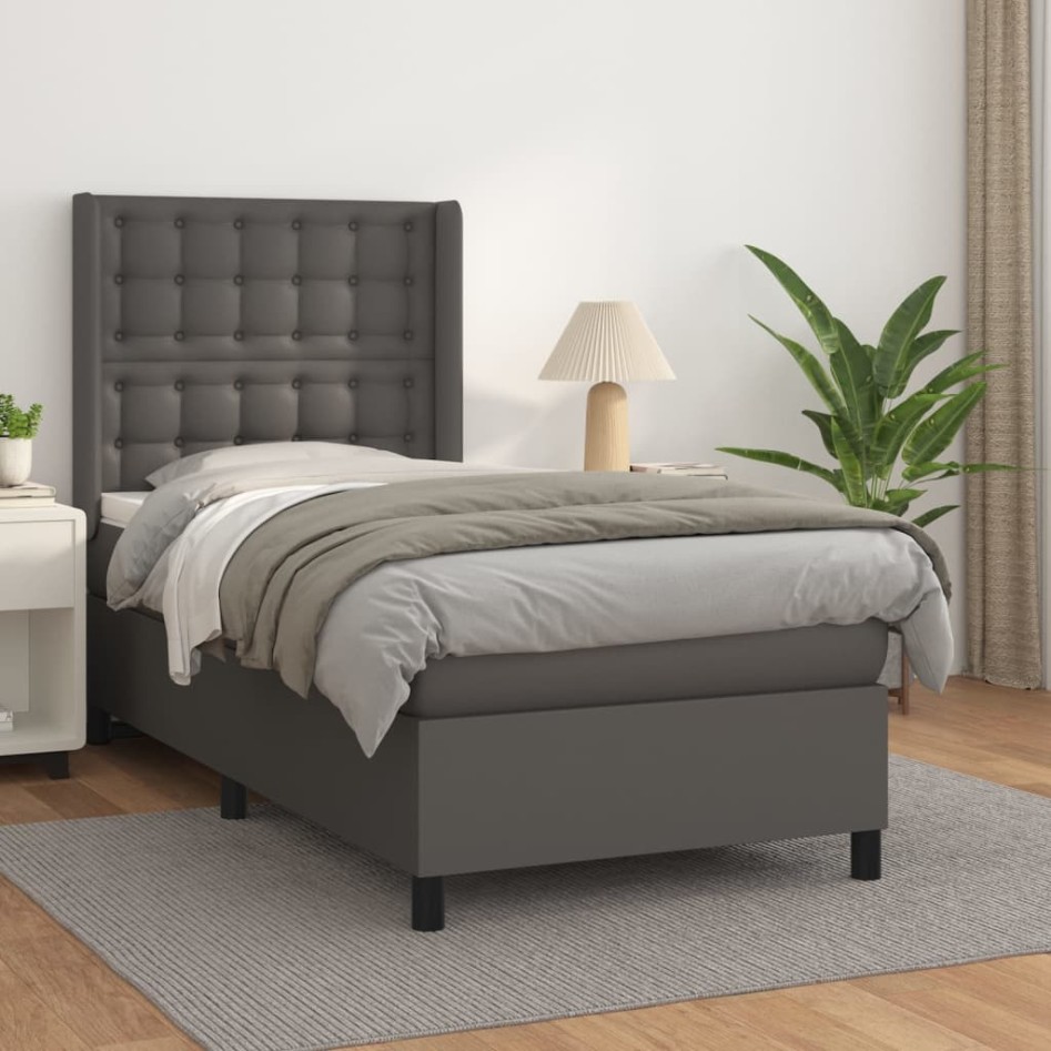 Cama box spring con colchón cuero sintético gris 80x200