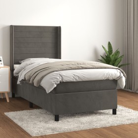 Cama box spring con colchón terciopelo gris oscuro 100x200