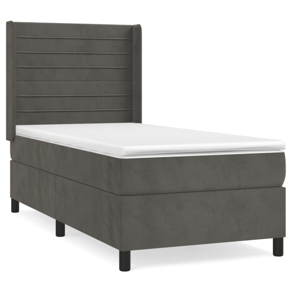 Cama box spring con colchón terciopelo gris oscuro 100x200