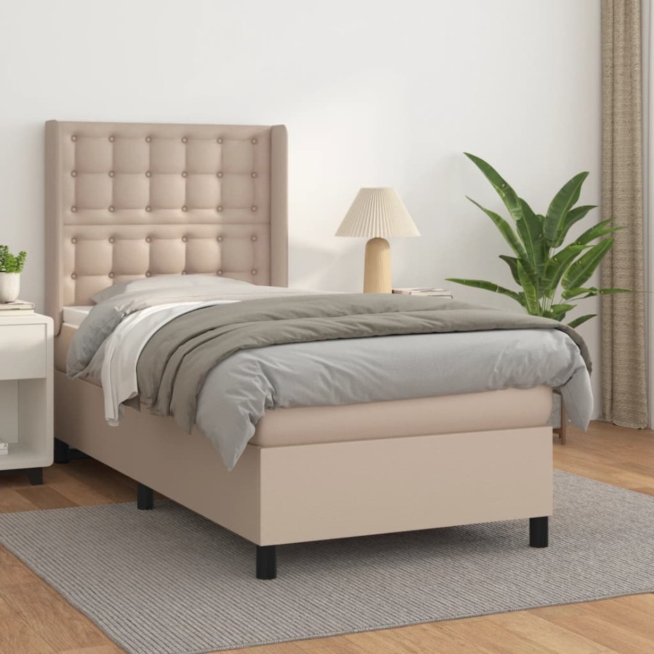 Cama box spring con colchón cuero sintético capuchino 90x190