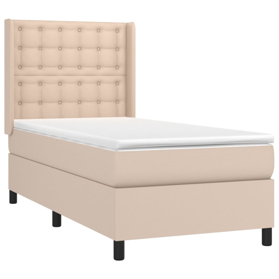 Cama box spring con colchón cuero sintético capuchino 90x190