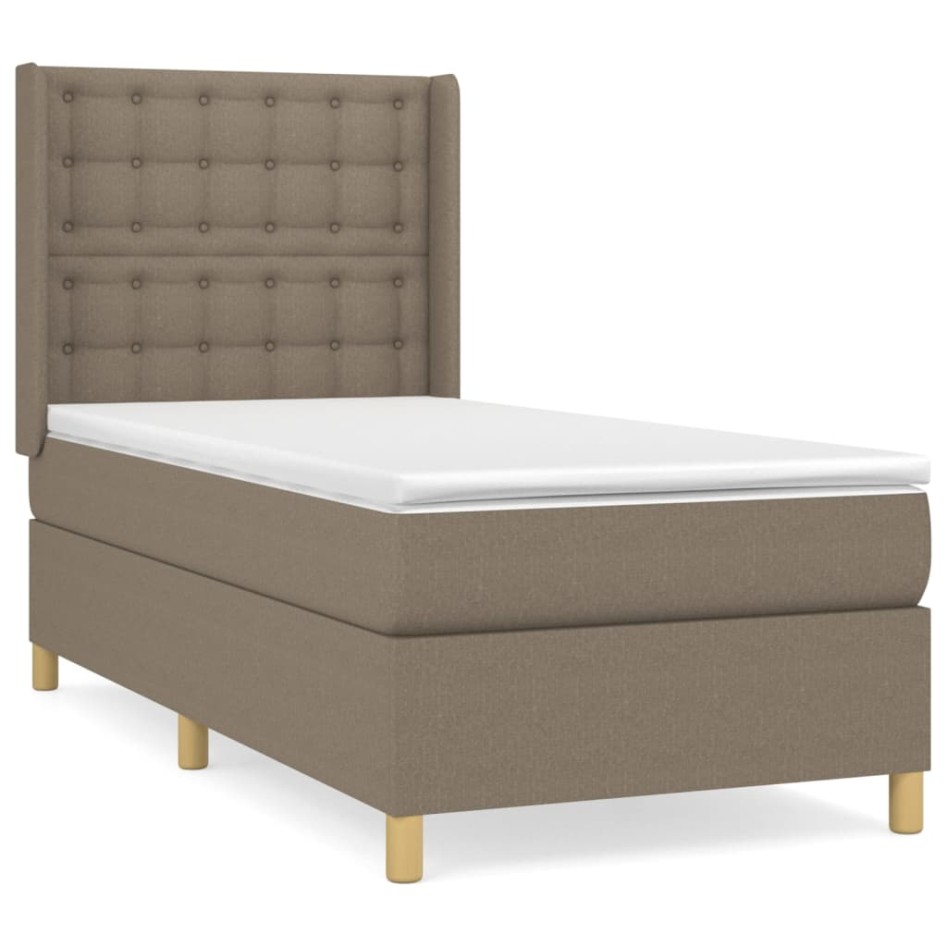 Cama box spring con colchón tela gris taupe 90x190