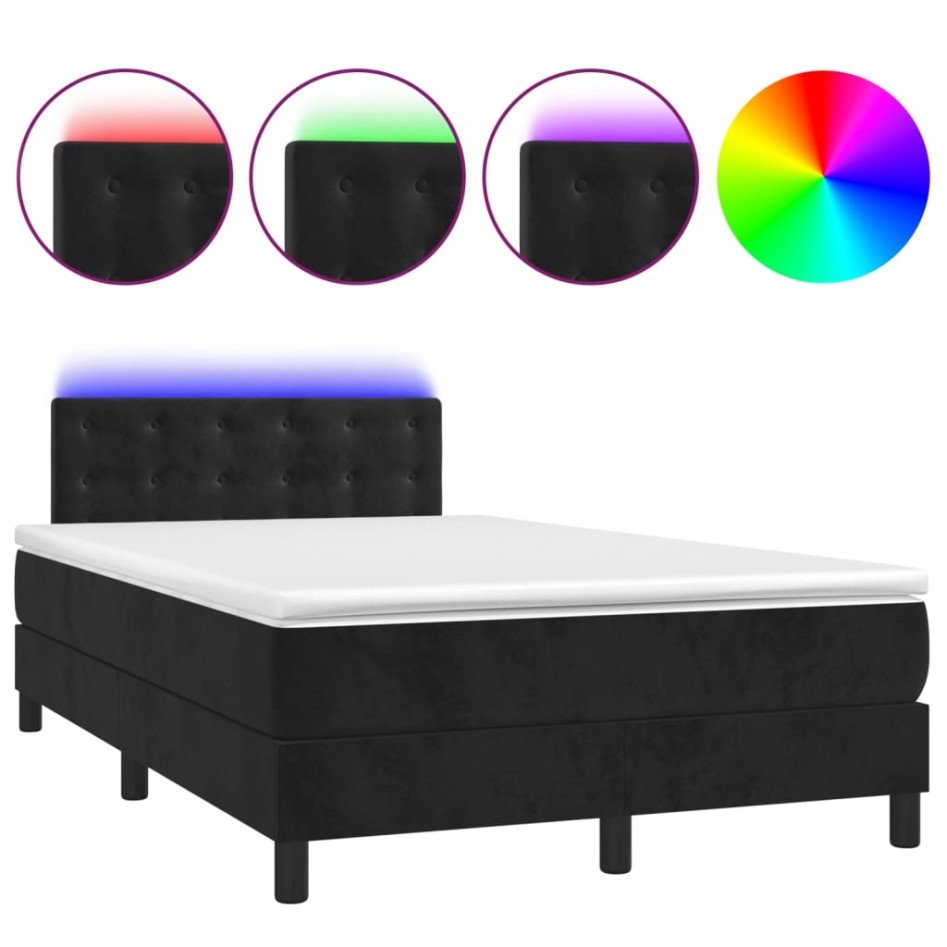 Cama box spring colchón y LED terciopelo negro 120x200
