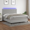 Cama box spring colchón y luces LED tela gris claro 160x200 cm