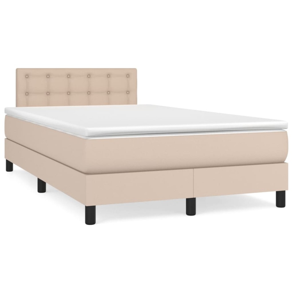 Cama box spring con colchón cuero sintético capuchino