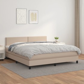 Cama box spring con colchón cuero sintético capuchino