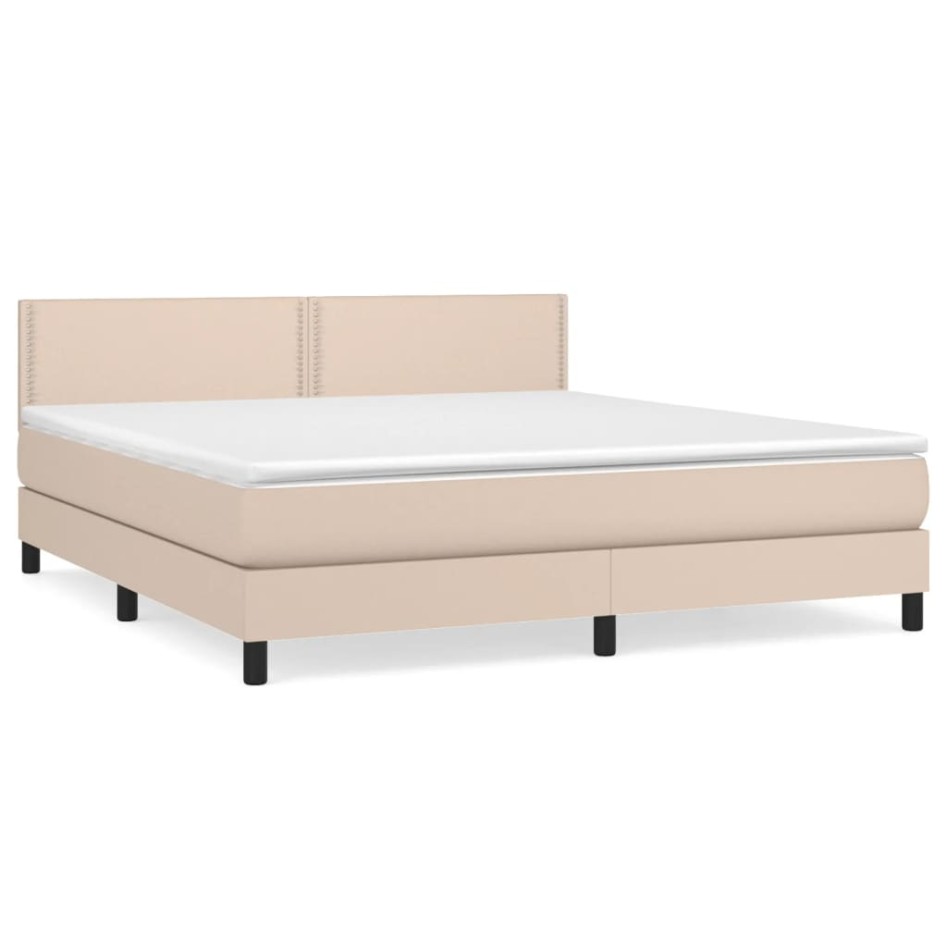 Cama box spring con colchón cuero sintético capuchino