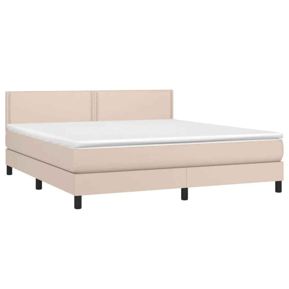 Cama box spring con colchón cuero sintético capuchino
