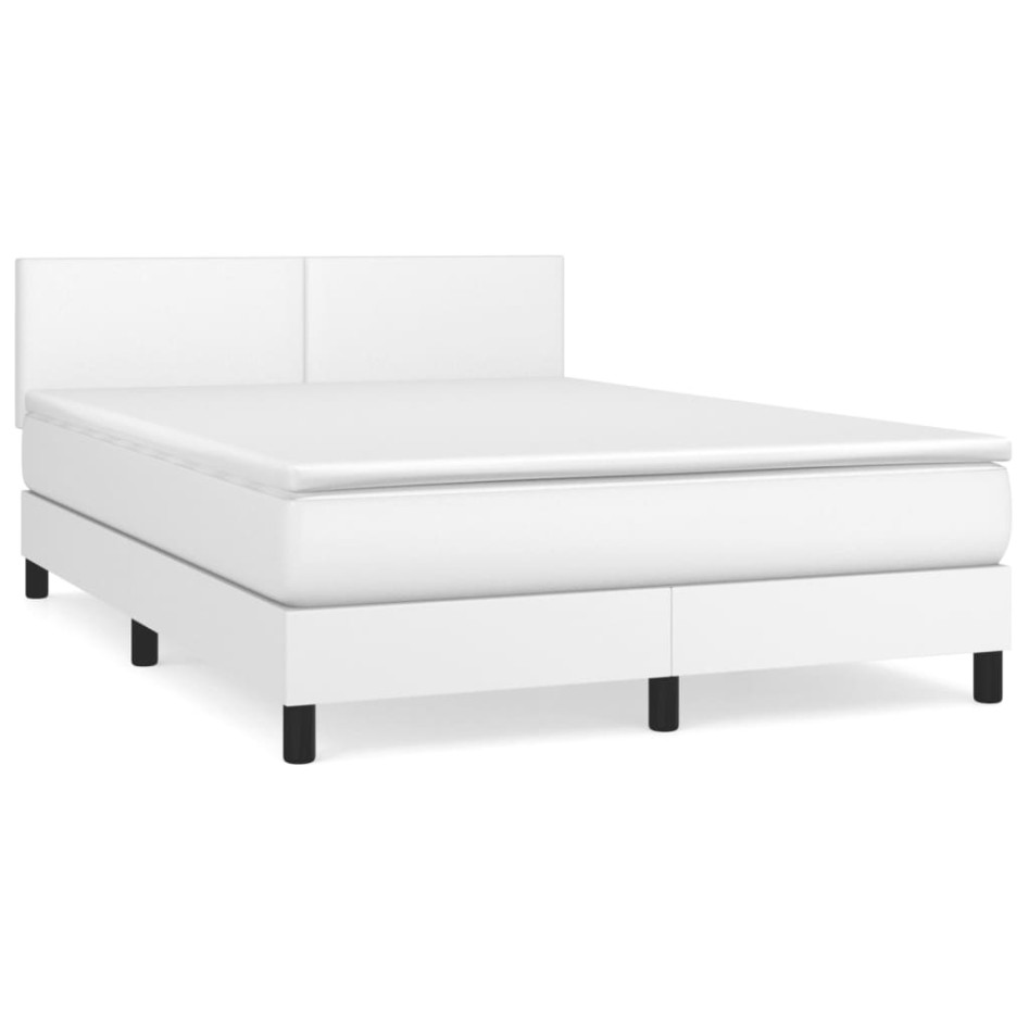 Cama box spring con colchón cuero sintético blanco 140x190