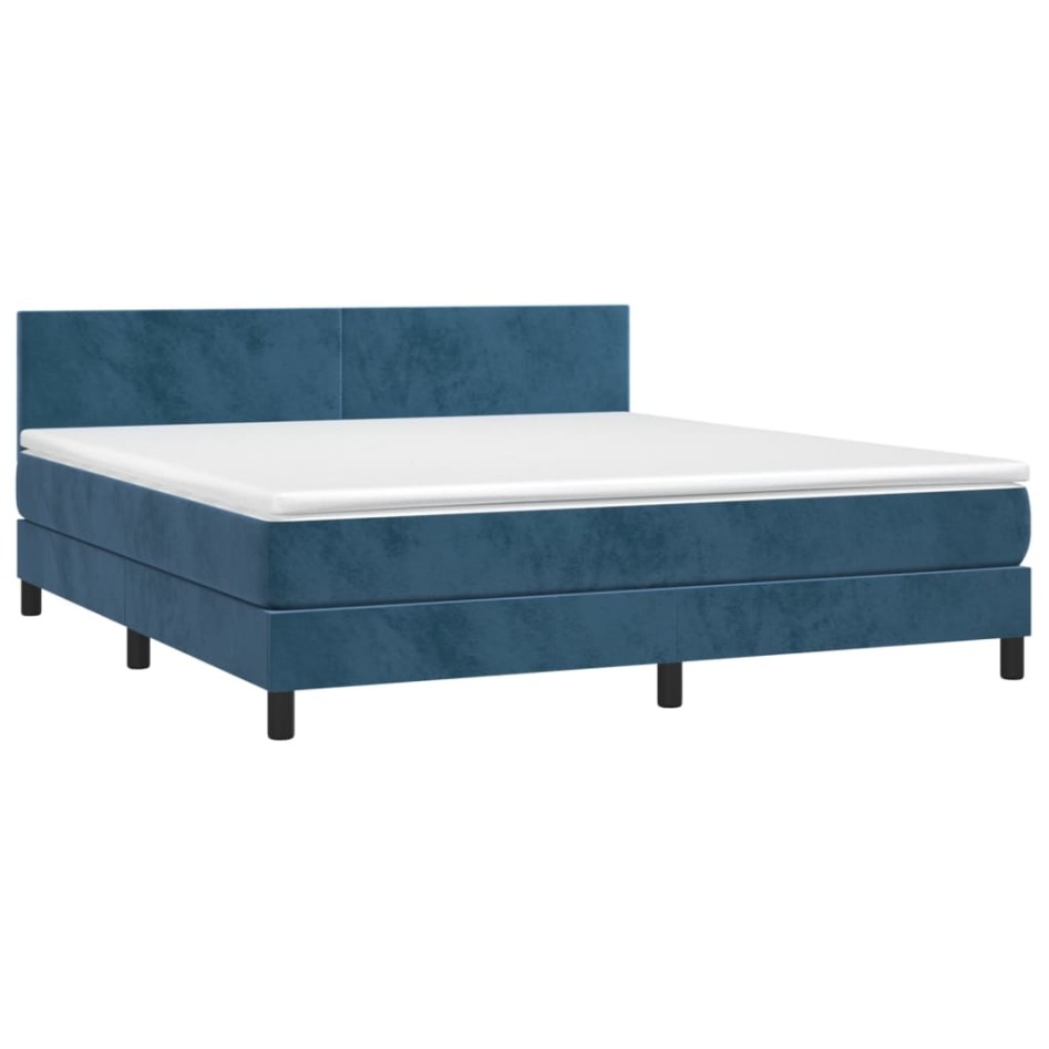 Cama box spring con colchón terciopelo azul oscuro 180x200