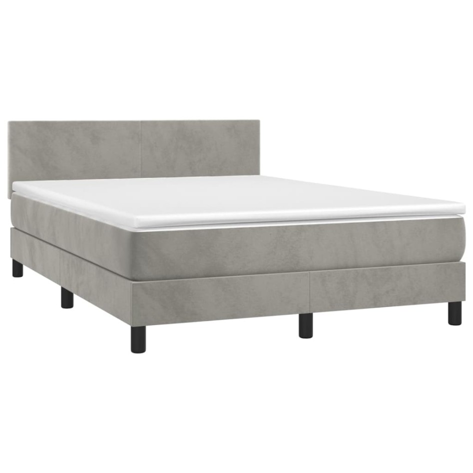 Cama box spring con colchón terciopelo gris claro 140x200