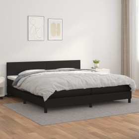 Cama box spring con colchón cuero sintético negro 200x200