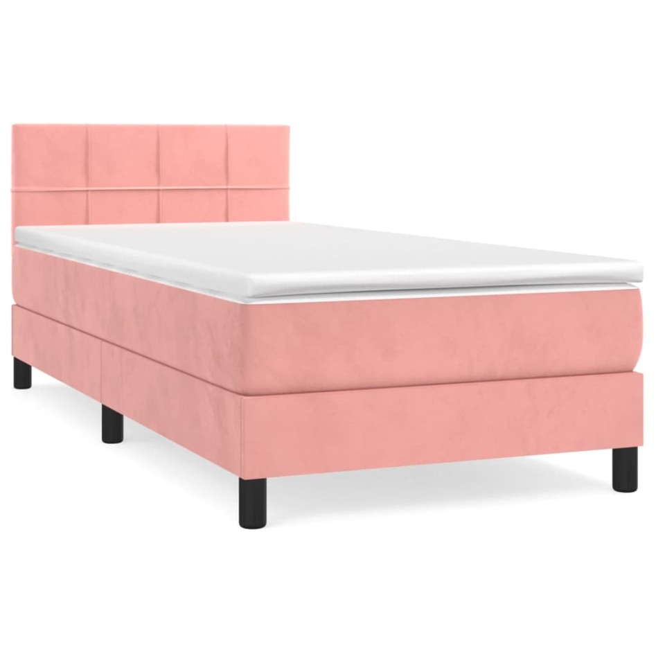 Cama box spring con colchón terciopelo rosa 80x200