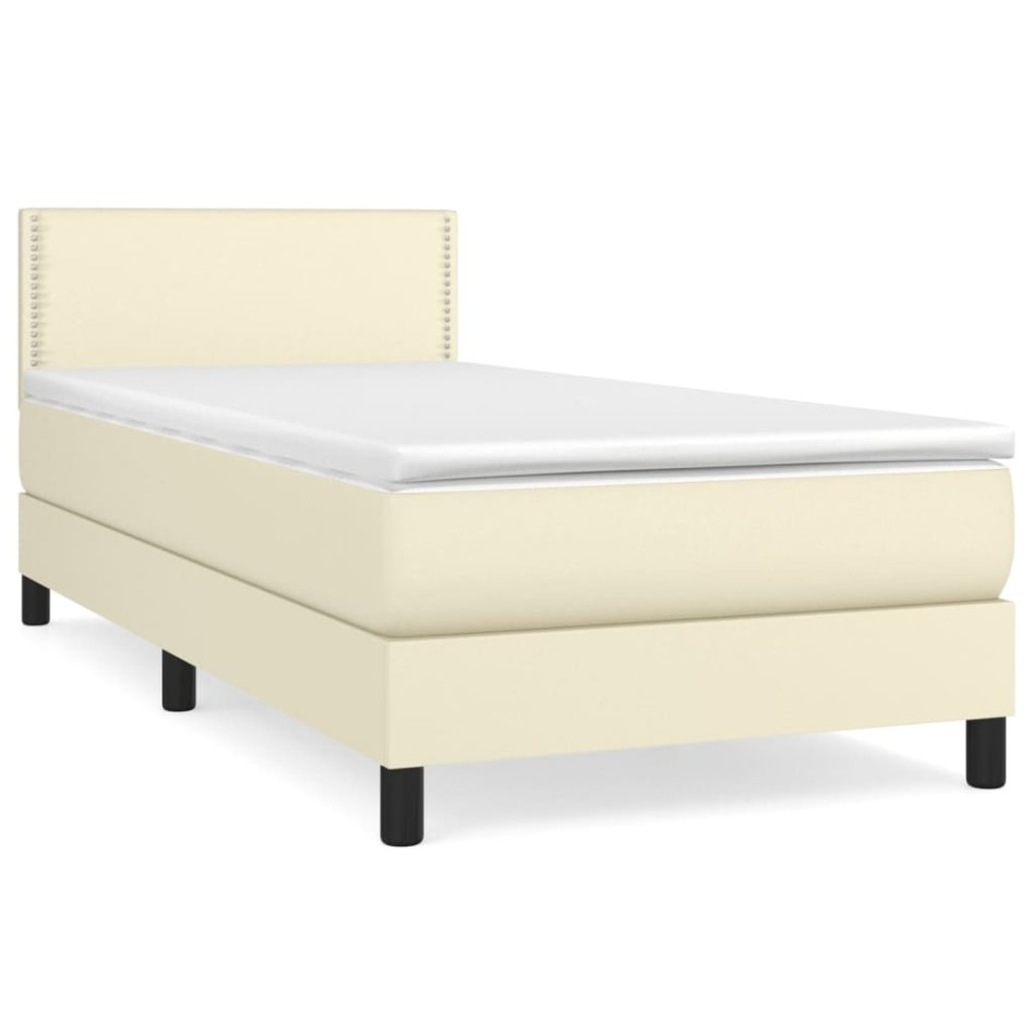 Cama box spring con colchón cuero sintético crema 100x200