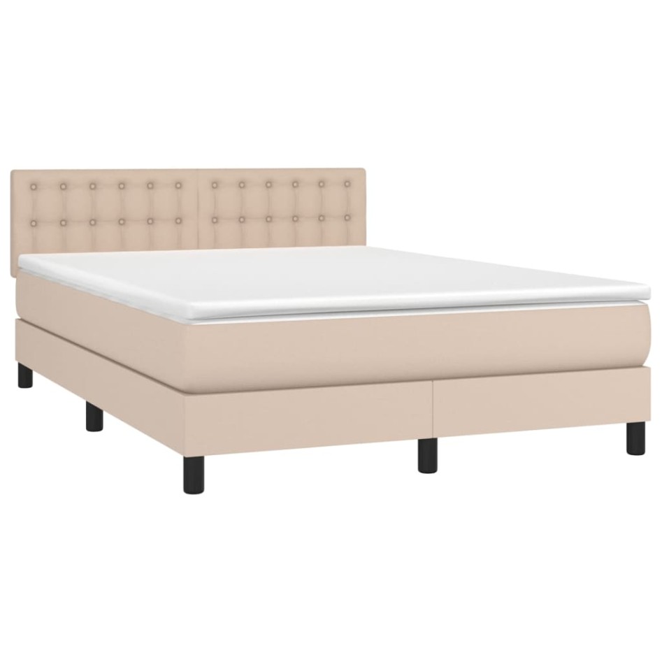Cama box spring con colchón cuero sintético capuchino