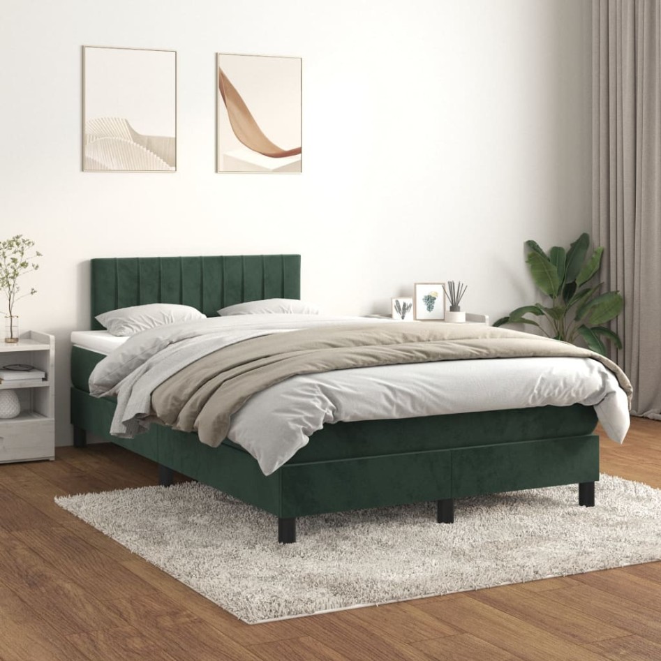 Cama box spring con colchón terciopelo verde oscuro 120x200