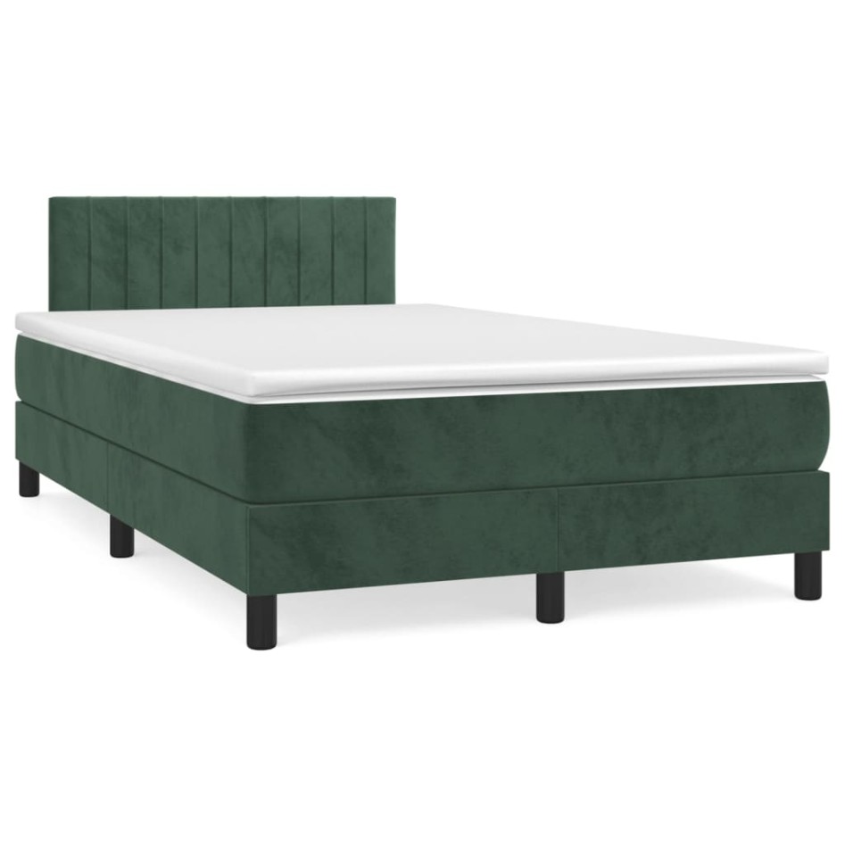 Cama box spring con colchón terciopelo verde oscuro 120x200