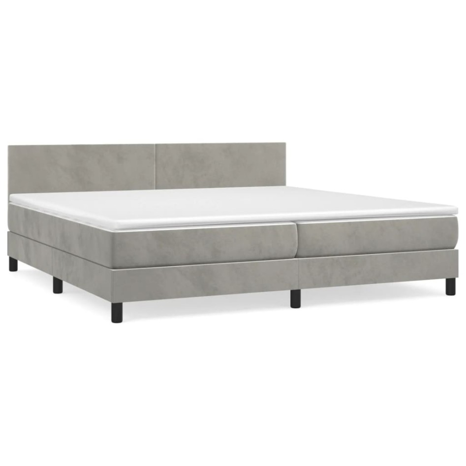Cama box spring con colchón terciopelo gris claro 200x200