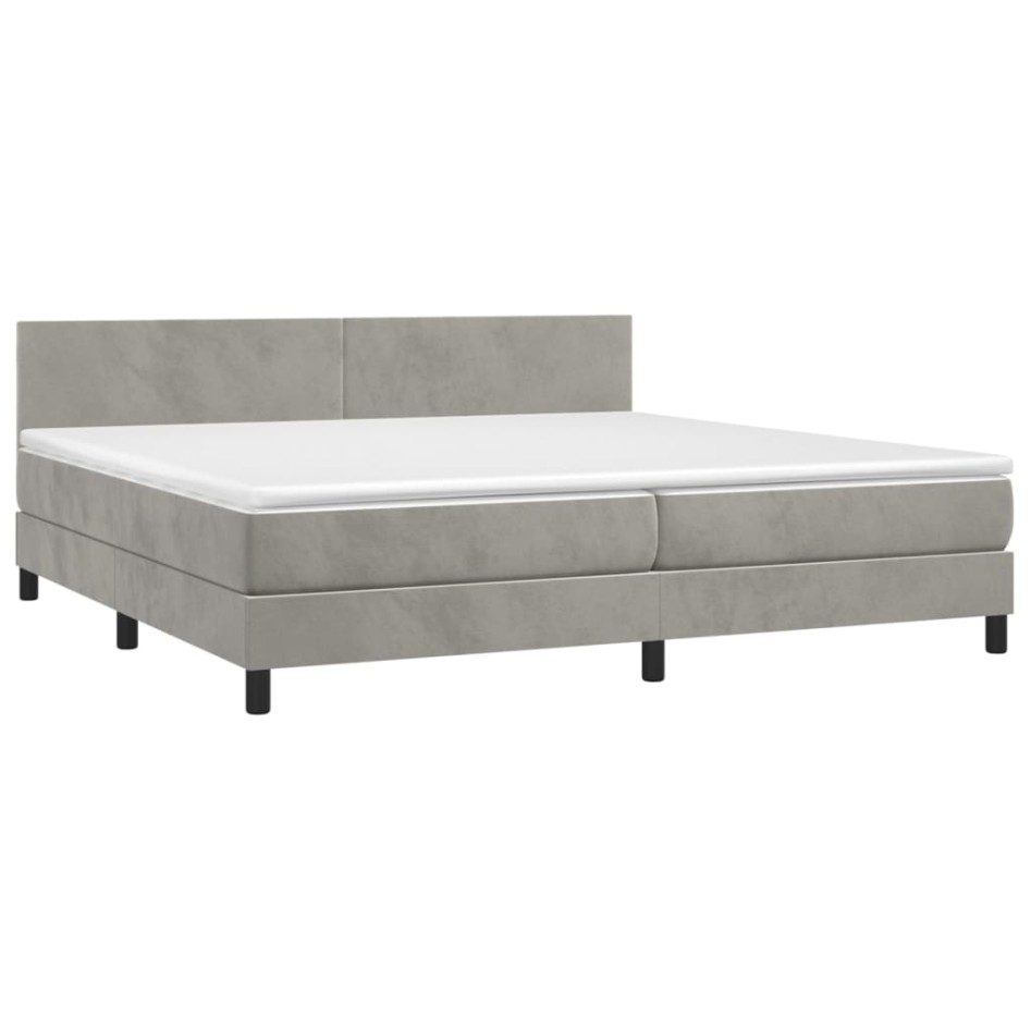 Cama box spring con colchón terciopelo gris claro 200x200
