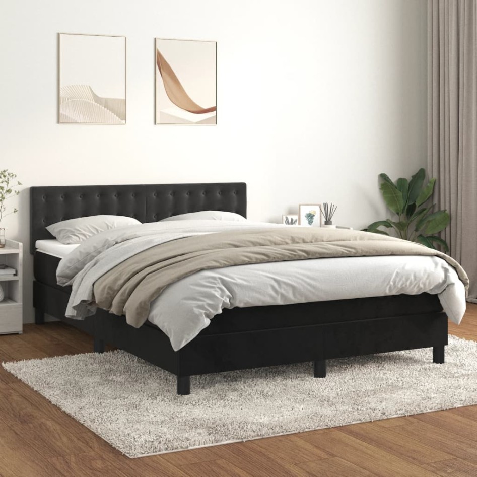 Cama box spring con colchón terciopelo negro 140x200