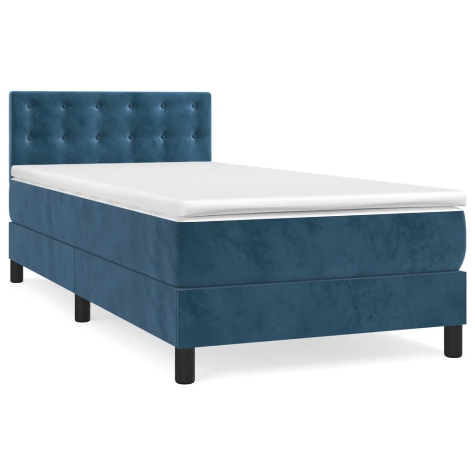 Cama box spring con colchón terciopelo azul oscuro 80x200