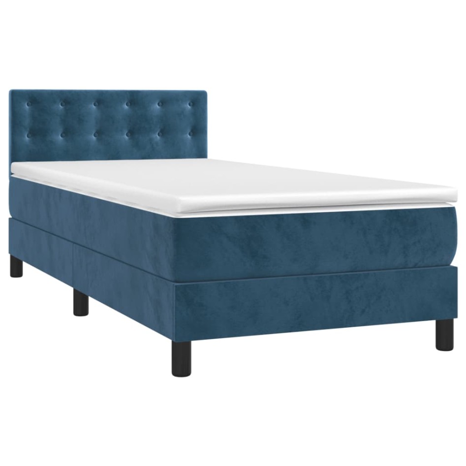 Cama box spring con colchón terciopelo azul oscuro 80x200