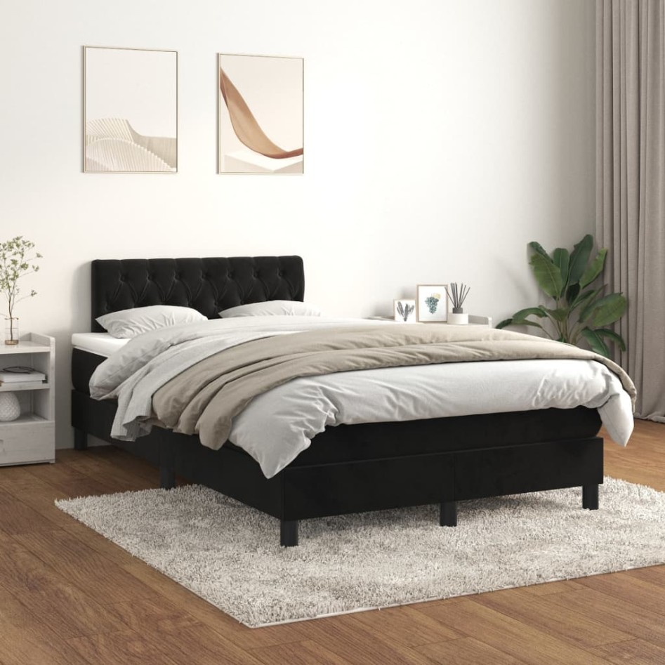 Cama box spring con colchón terciopelo negro 120x200