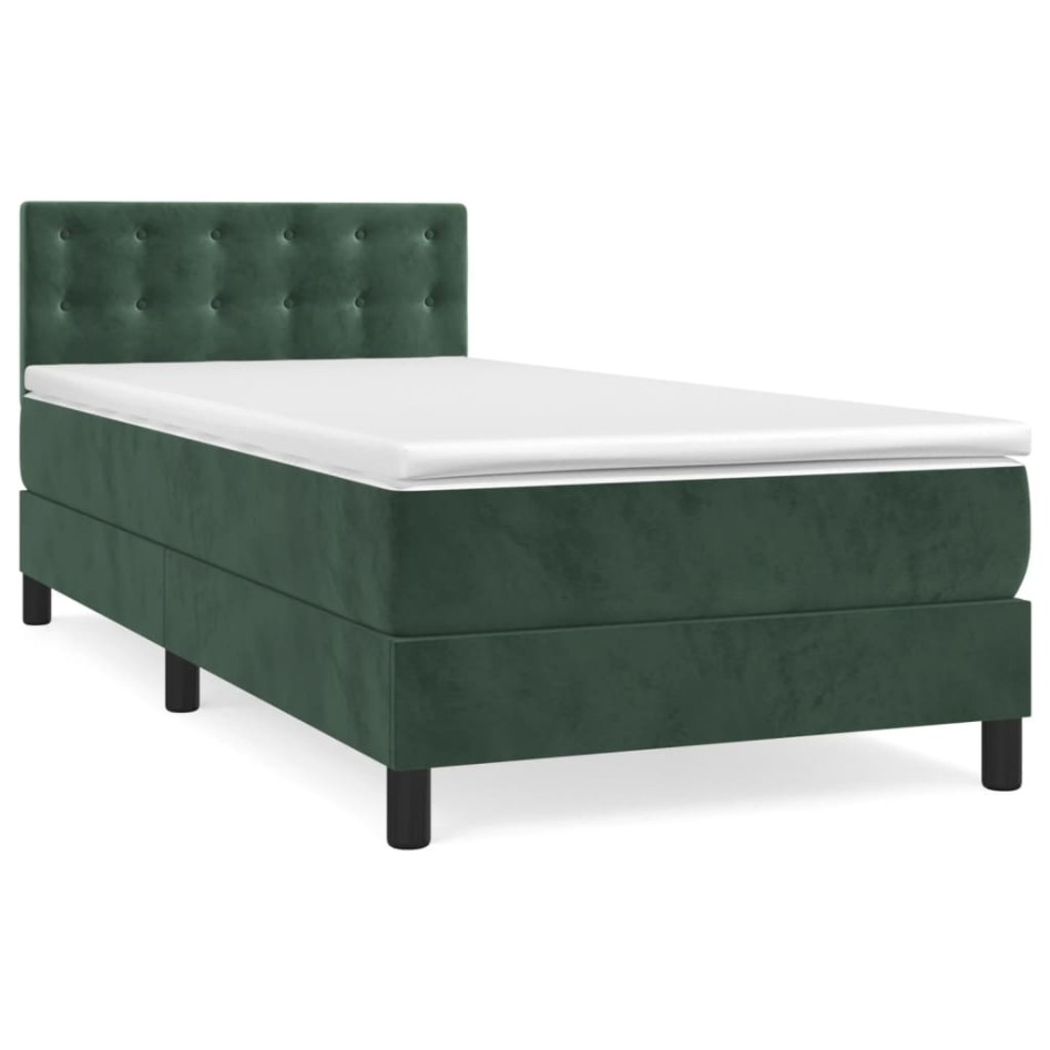 Cama box spring con colchón terciopelo verde oscuro 90x200