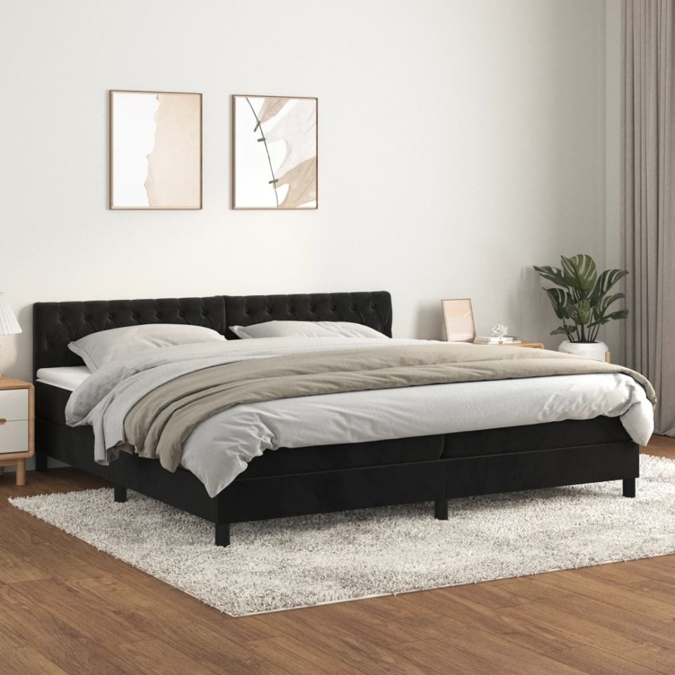 Cama box spring con colchón terciopelo negro 200x200