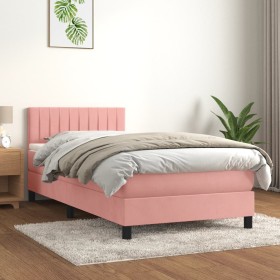 Cama box spring con colchón terciopelo rosa 90x190