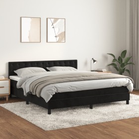 Cama box spring con colchón terciopelo negro 160x200