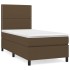 Cama box spring con colchón tela marrón oscuro 100x200