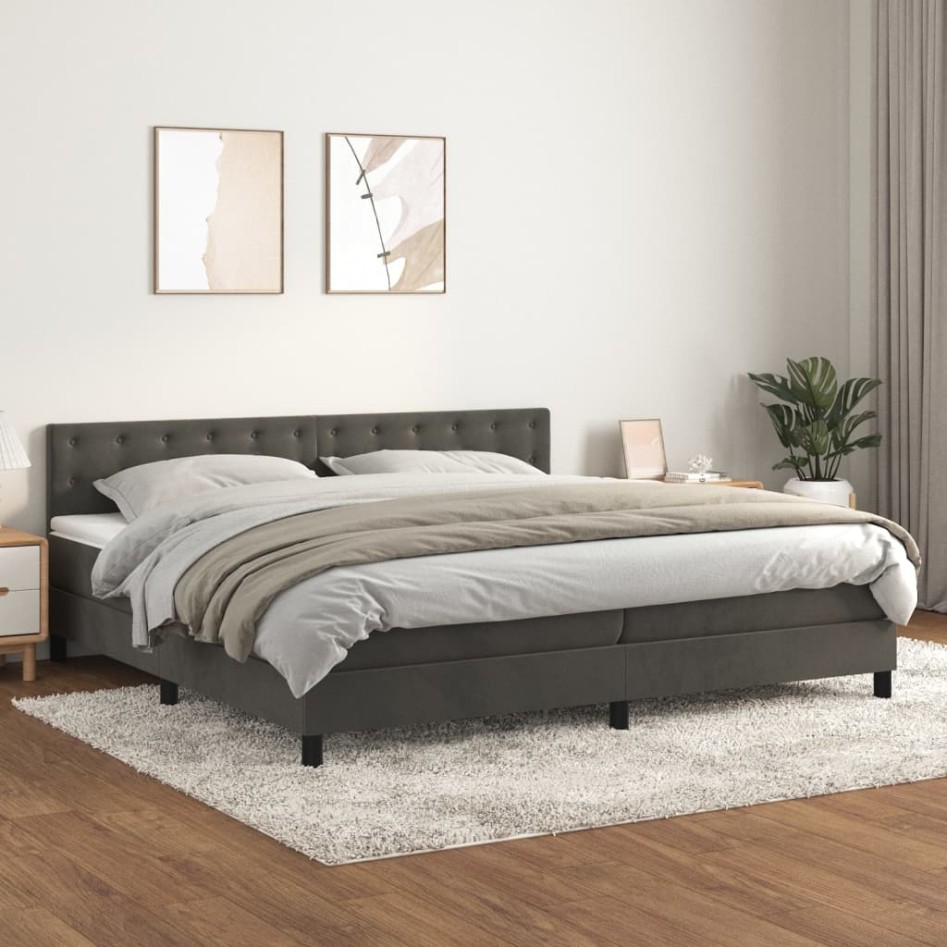 Cama box spring con colchón terciopelo gris oscuro 200x200