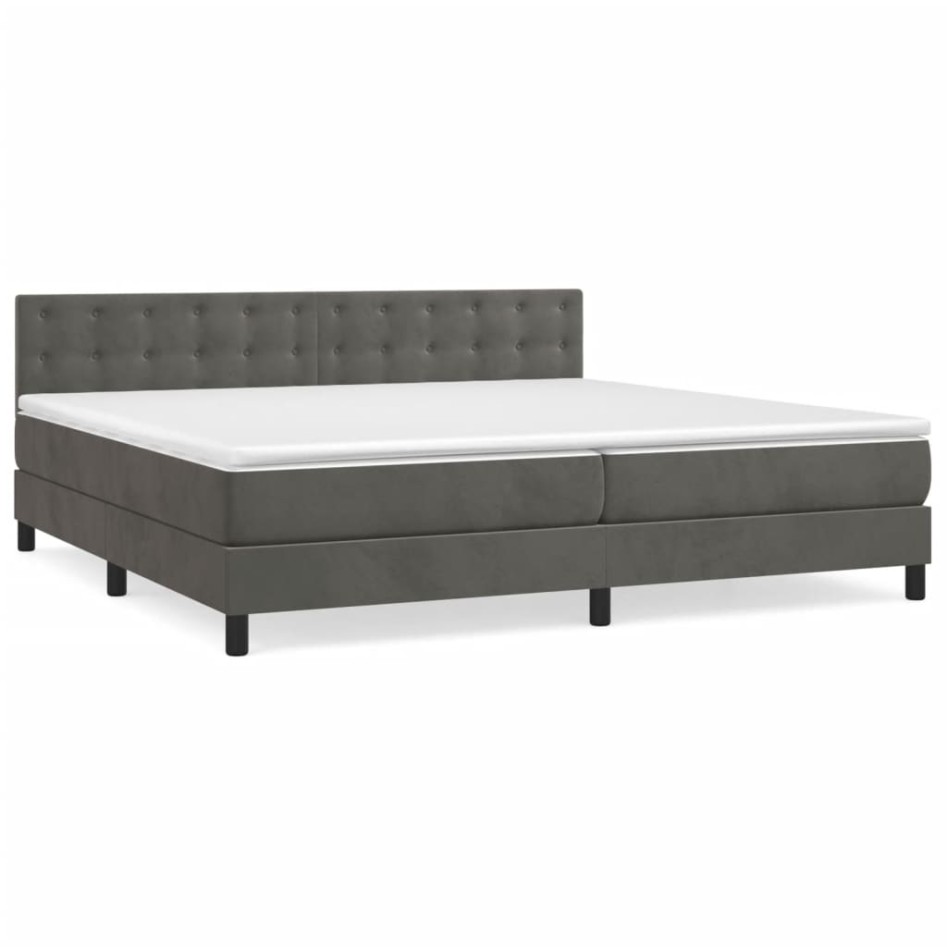 Cama box spring con colchón terciopelo gris oscuro 200x200