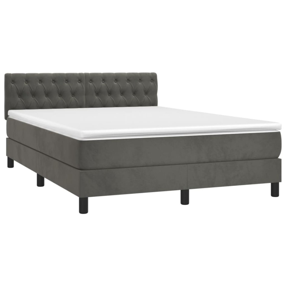 Cama box spring con colchón terciopelo gris oscuro 140x190