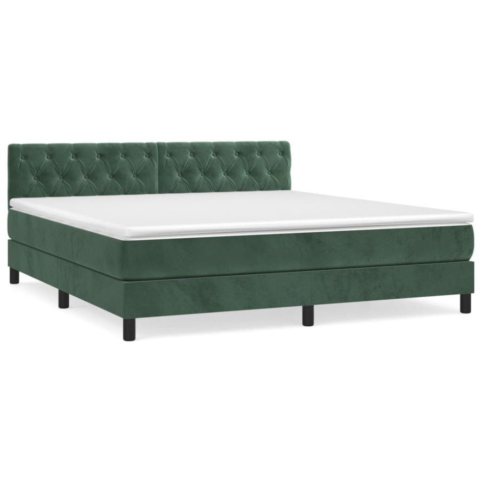 Cama box spring con colchón terciopelo verde oscuro 160x200