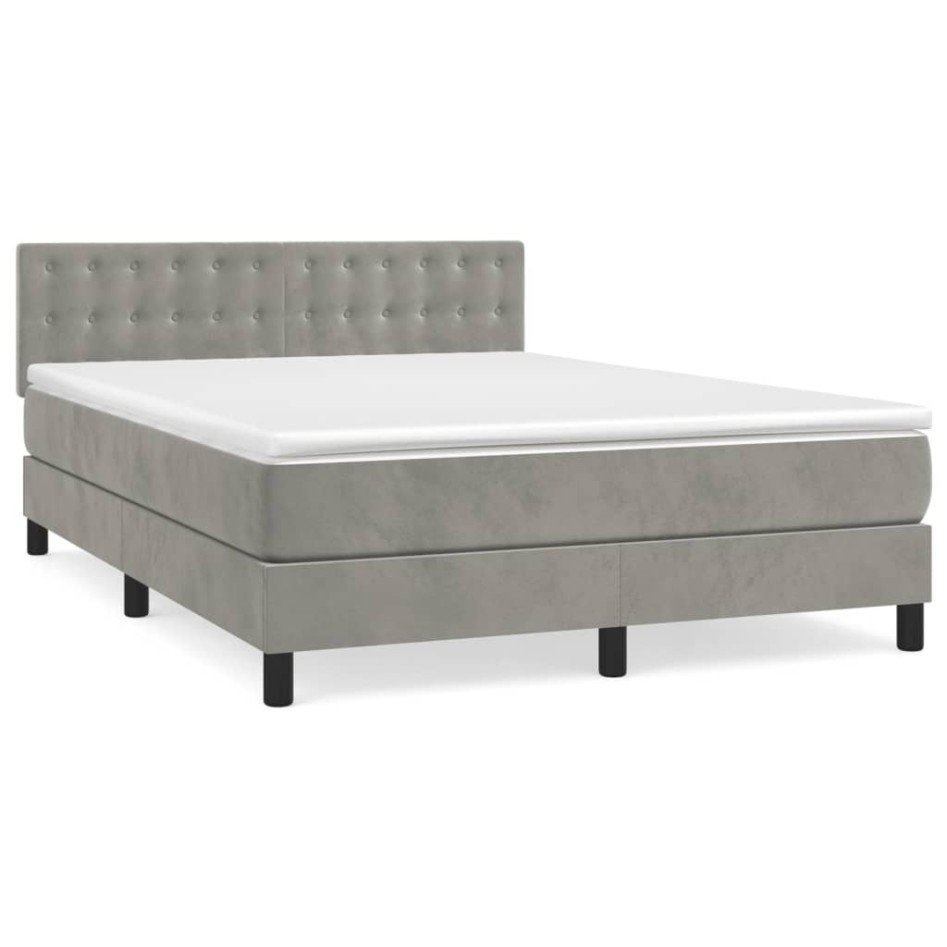 Cama box spring con colchón terciopelo gris claro 140x200