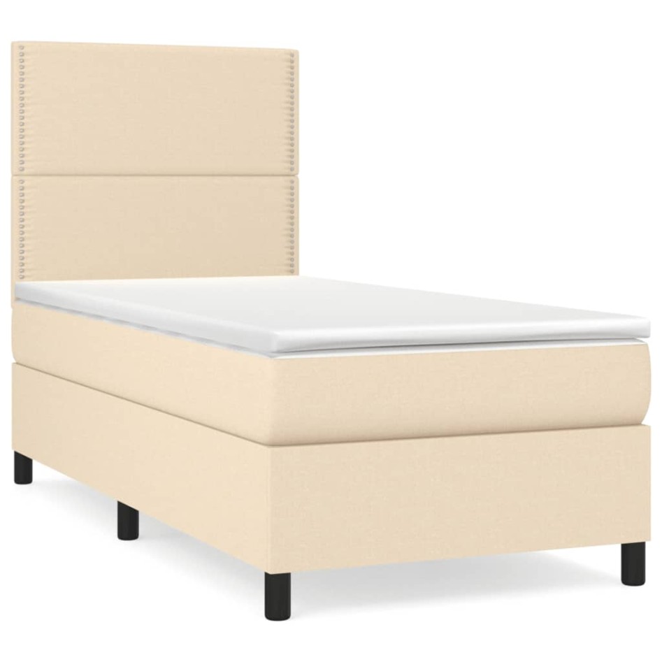 Cama box spring con colchón tela color crema 90x190