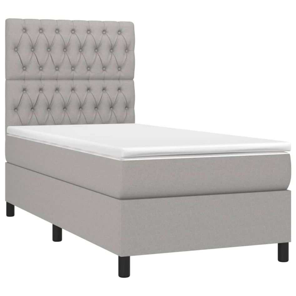Cama box spring con colchón tela gris claro 90x200