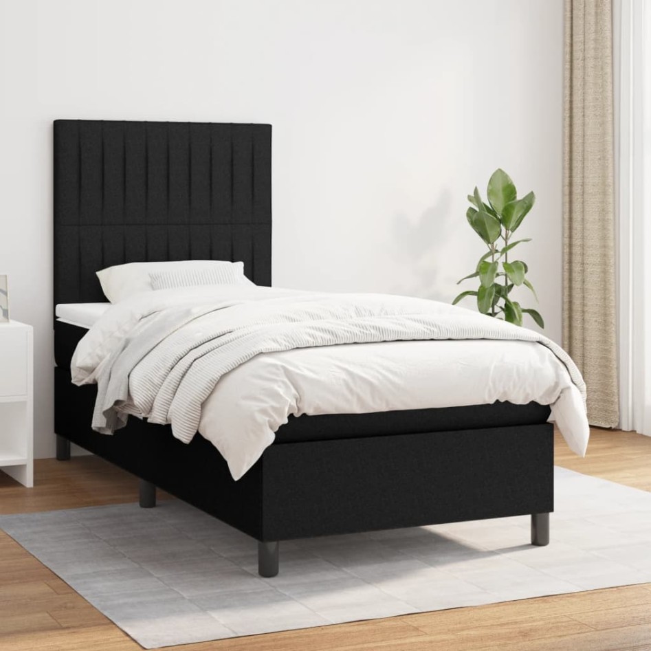 Cama box spring con colchón tela negro 90x200