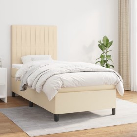 Cama box spring con colchón tela color crema 80x200