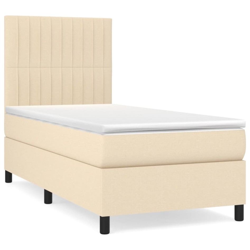 Cama box spring con colchón tela color crema 100x200